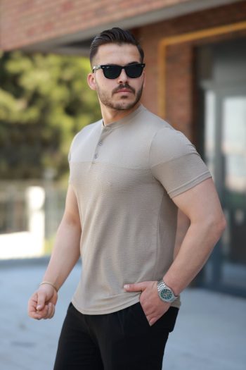 Erkek Hakim Yakalı Kısa Kollu Pamuklu T-shirt