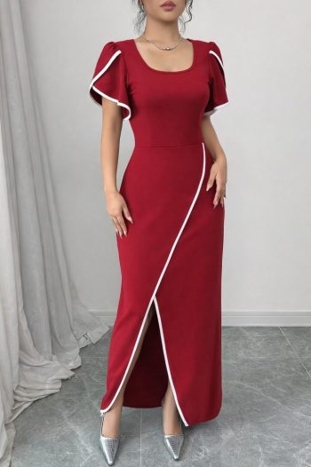 Kadın Kısa Kollu Kare Yakalı önden çapraz Kesim Detaylı Krep Elbise