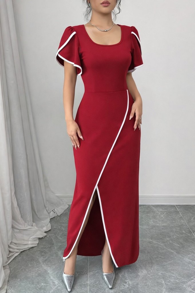 Kadın Kısa Kollu Kare Yakalı önden çapraz Kesim Detaylı Krep Elbise Kadın Kısa Kollu Kare Yakalı önden çapraz Kesim Detaylı Krep Elbise