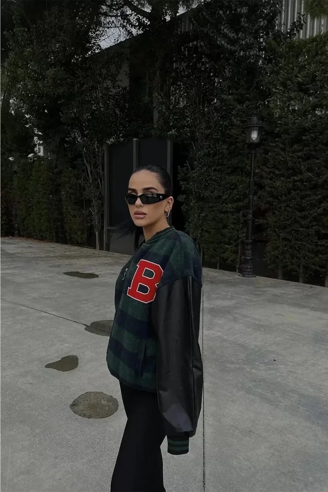 Pötikare Desen Nakışlı Kolej Ceket - Haki Pötikare Desen Nakışlı Kolej Ceket - Haki