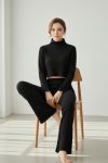 Kadın Siyah Fitilli Eşofman Takımı – Crop Uzun Kollu Üst & Paça Pantolon