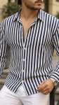 Erkek Dikey Çizgili Yarım Oversize Gömlek