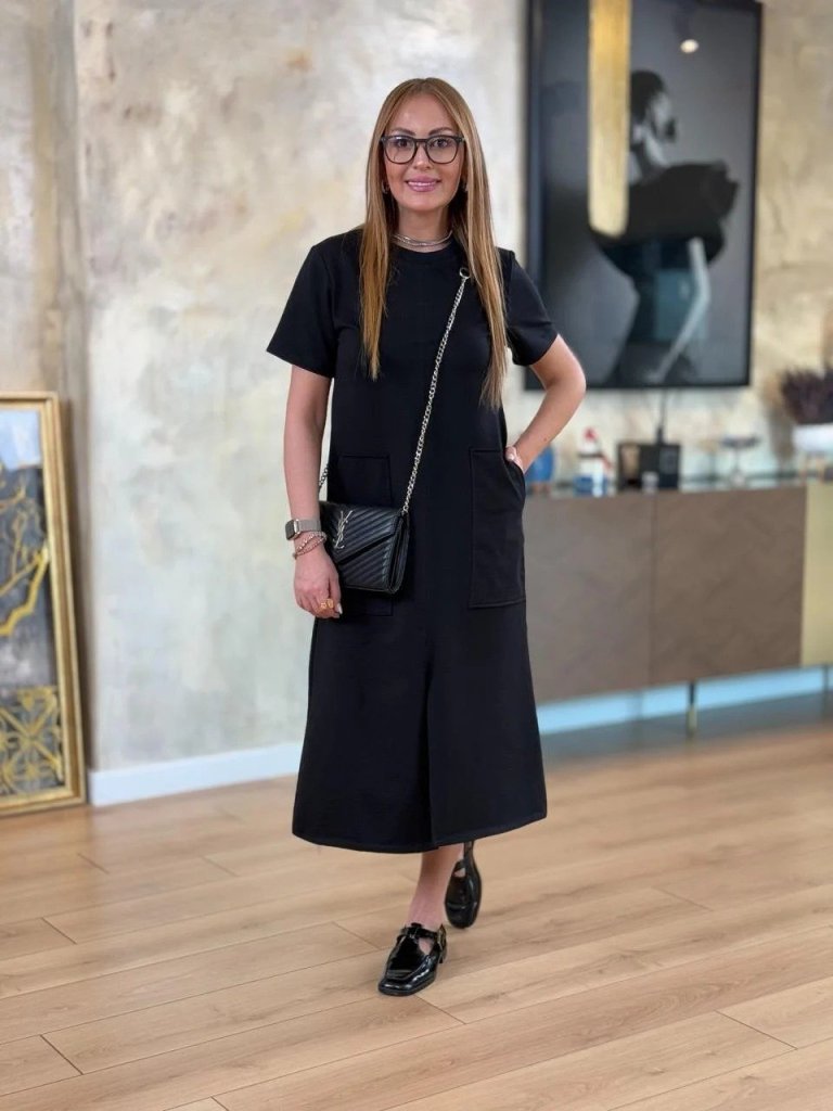 Kadın Kısa Kollu Bisiklet Yakalı Cepli önden Yırtmaçlı Viskon Iki Iplik Midi Elbise Kadın Kısa Kollu Bisiklet Yakalı Cepli önden Yırtmaçlı Viskon Iki Iplik Midi Elbise