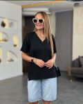 Kadın Kısa Kollu V Yaka Bluz