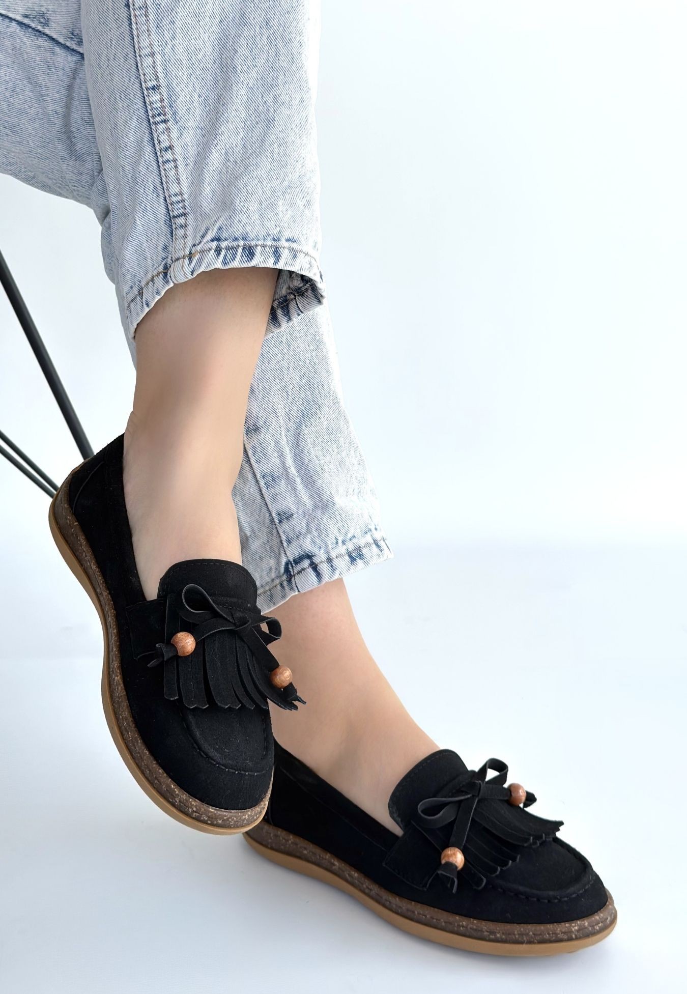 Boriy Siyah Deri Tozu Süet Babet Ayakkabı Boriy Siyah Deri Tozu Süet Babet Ayakkabı