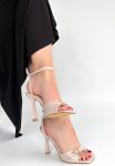 Hoste Bej Rugan Topuklu Bilekten Kemerli Ayakkabı