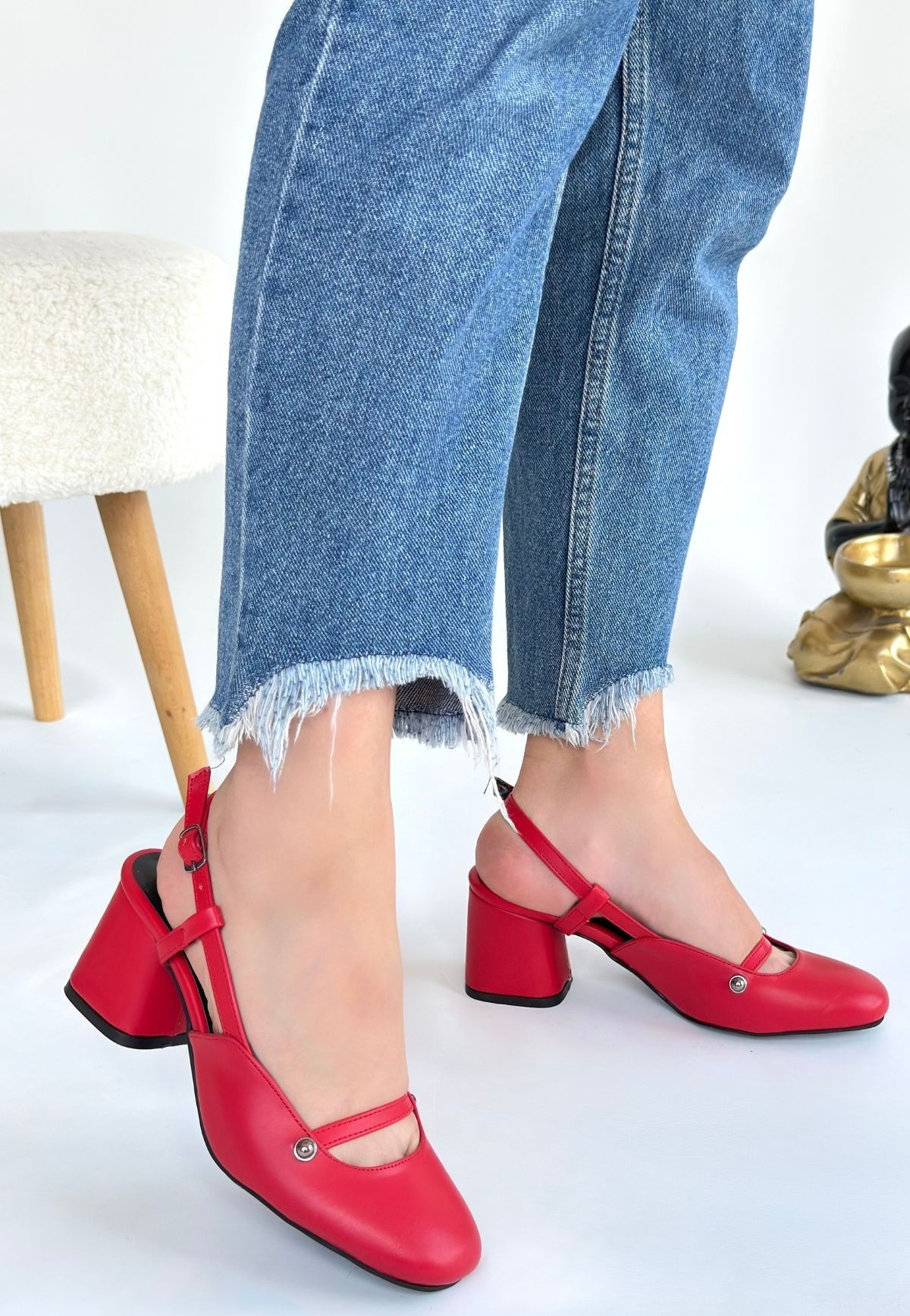 Jecci Kırmızı Cilt Topuklu Ayakkabı Jecci Kırmızı Cilt Topuklu Ayakkabı