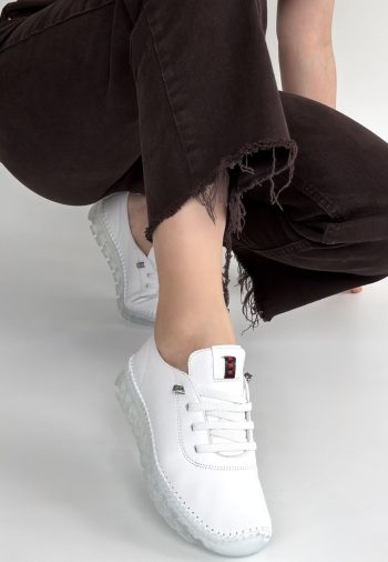 Jiten Beyaz Deri Bağcıklı Spor Ayakkabı