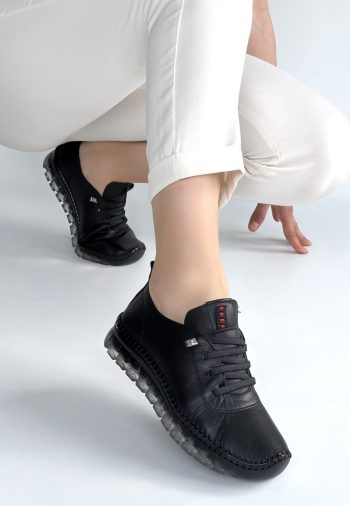 Jiten Siyah Deri Bağcıklı Spor QAyakkabı