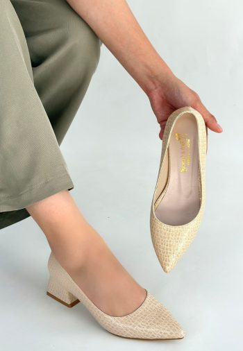 Meort Bej Rugan Topuklu Ayakkabı