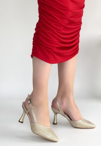 Minde Gold Cilt Simli Topuklu Ayakkabı