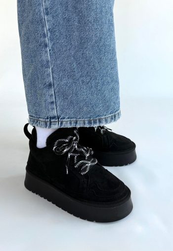 Muden Siyah Süet Bağcıklı Bot