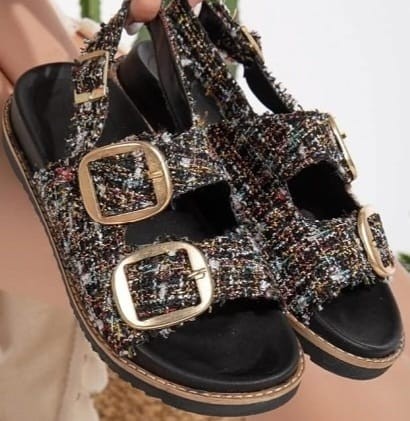 Olira Siyah Simli Kemerli Sandalet Olira Siyah Simli Kemerli Sandalet