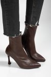 Orjen Kahverengi Cilt Streç Topuklu Bot