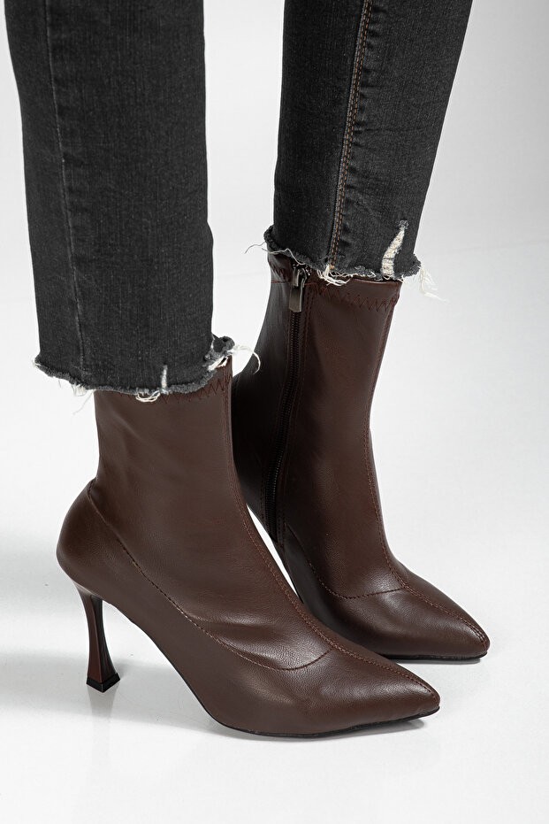 Orjen Kahverengi Cilt Streç Topuklu Bot Orjen Kahverengi Cilt Streç Topuklu Bot