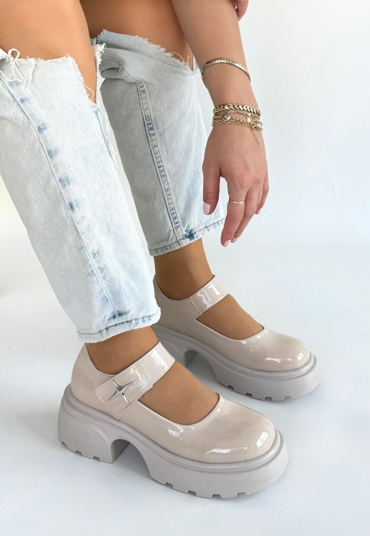 Siyat Bej Rugan Dolgu Topuk Oxford Ayakkabı Siyat Bej Rugan Dolgu Topuk Oxford Ayakkabı