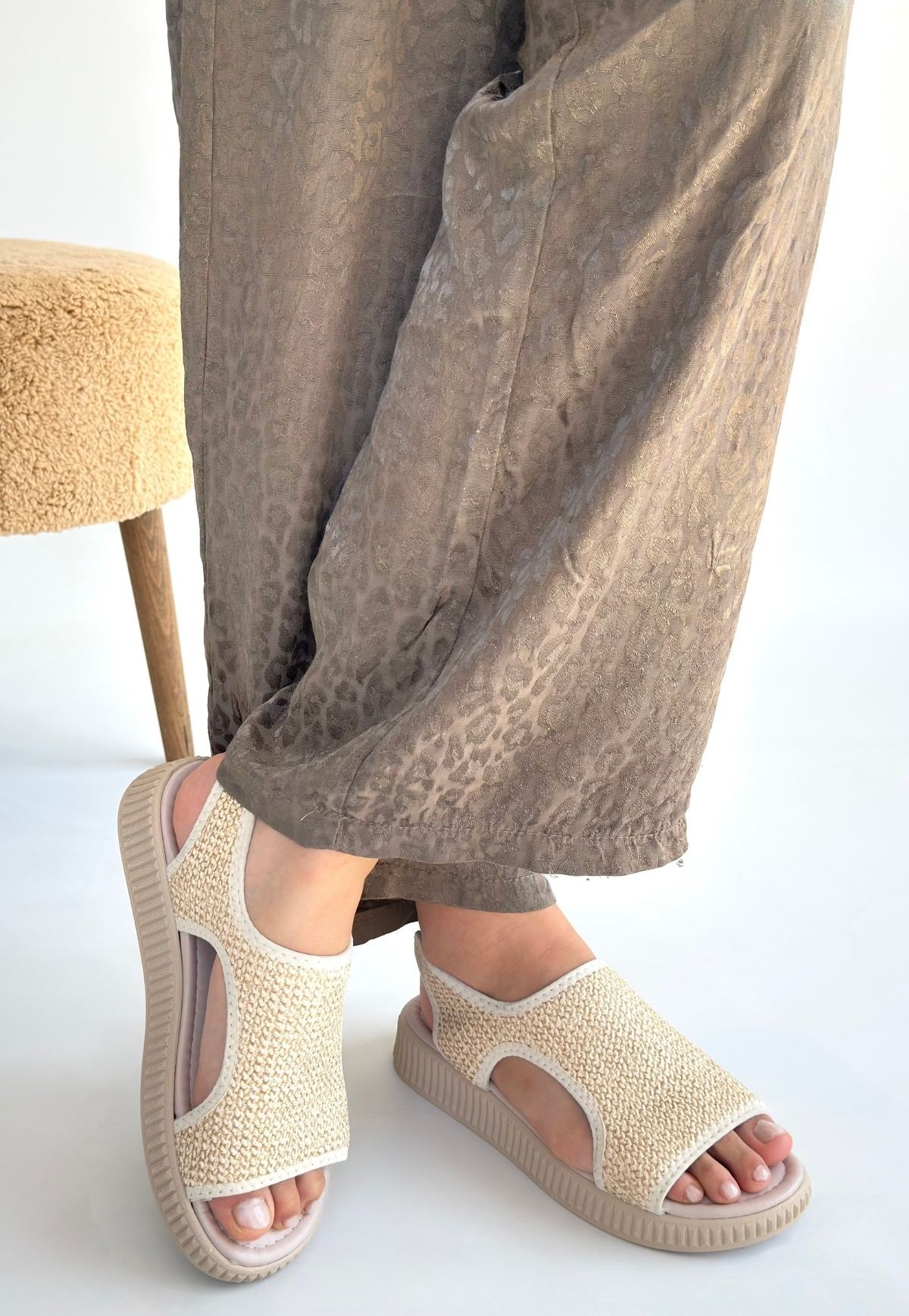 Wayi Bej Hasır Cilt Sandalet Wayi Bej Hasır Cilt Sandalet