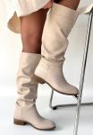 Winda Bej Cilt Körüklü Çizme
