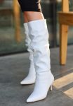 Zelya Beyaz Cilt Topuklu Çizme