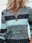 Kadın Uzun Kollu Yakadan Düğmeli çizgili Desenli Süprem Bluz