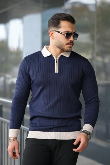 Erkek Kol Ve Yaka Detaylı Uzun Kollu Triko