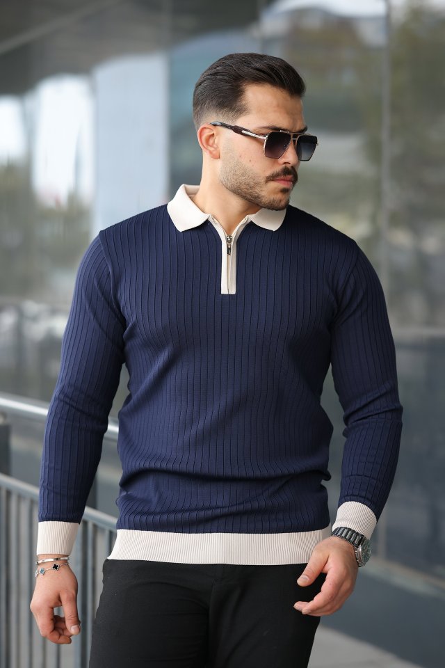 Erkek Kol Ve Yaka Detaylı Uzun Kollu Triko Erkek Kol Ve Yaka Detaylı Uzun Kollu Triko