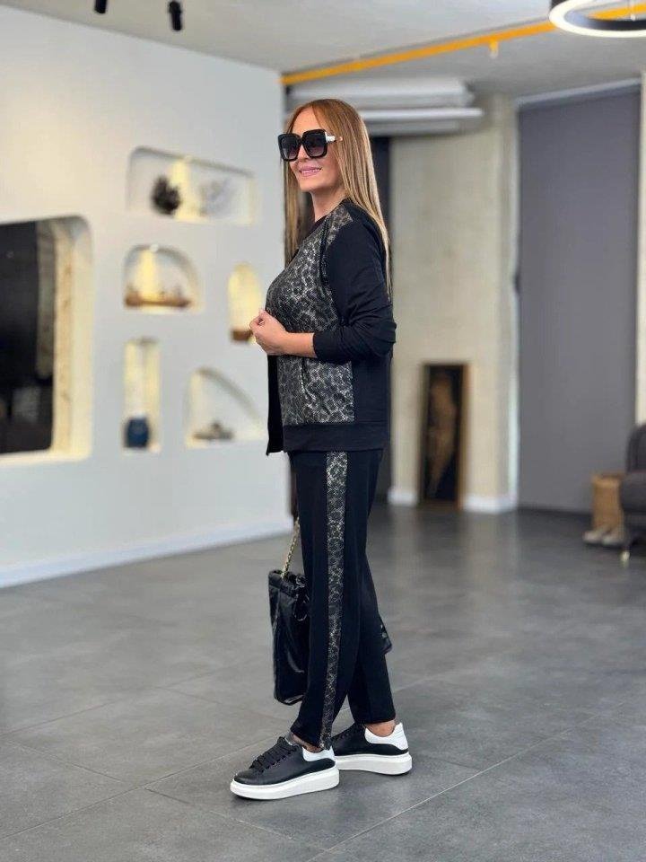 Kadın Uzun Kollu önden Fermuarlı Leopar Desenli Viskon Iki Iplik Bluz Ve Pantolon Ikili Takım Kadın Uzun Kollu önden Fermuarlı Leopar Desenli Viskon Iki Iplik Bluz Ve Pantolon Ikili Takım