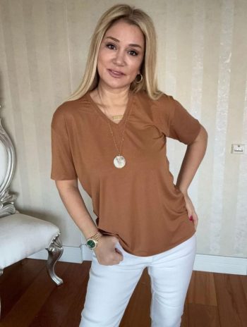 Kadın Kısa Kollu V Yaka Bluz