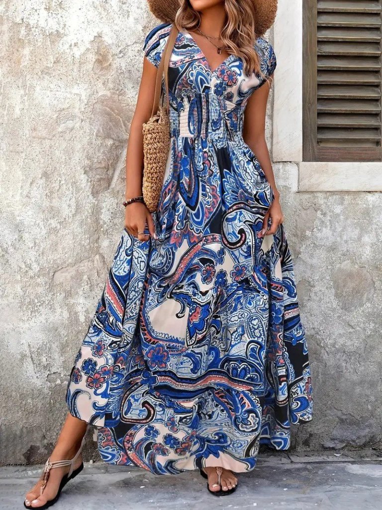 Kadın Kısa Yarasa Kanat Kollu V Yakalı Beli Büzgülü Süprem Elbise Kadın Kısa Yarasa Kanat Kollu V Yakalı Beli Büzgülü Süprem Elbise