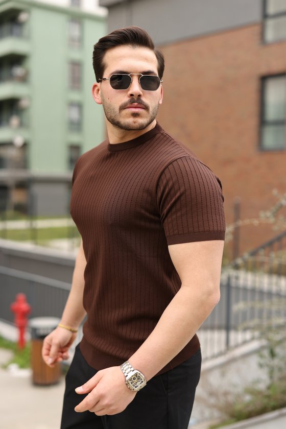 Erkek Fitilli Bisiklet Yaka Triko Tişört Erkek Fitilli Bisiklet Yaka Triko Tişört