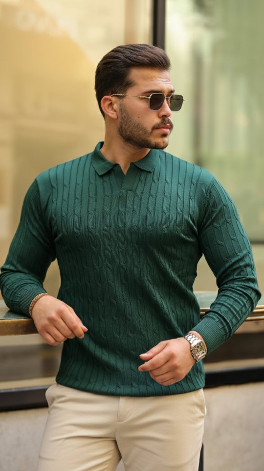 Erkek Saç örgü Desen Uzun Kollu Triko Erkek Saç örgü Desen Uzun Kollu Triko