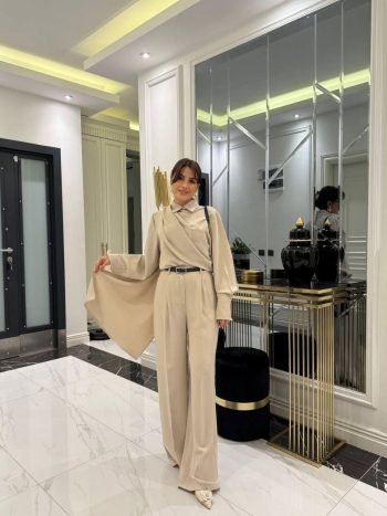 Kadın Uzun Kollu şal Detaylı Bluz Ve Pantolon Ikili Takım (kemer Dahil Değil)