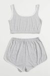 Kadın Gri Askılı Crop Top ve Şortlu Gecelik Takım