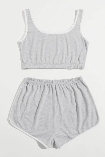 Kadın Gri Askılı Crop Top ve Şortlu Gecelik Takım