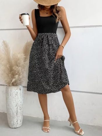 Kadın Askılı Yuvarlak Yakalı üst Viskon Alt Süprem Kısa Elbise