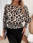 Kadın Uzun Kollu Bisiklet Yaka Leopar Desenli Modal Bluz