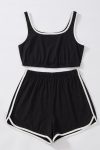 Kadın Siyah Askılı Crop Top ve Şortlu Gecelik Takım