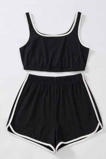 Kadın Siyah Askılı Crop Top ve Şortlu Gecelik Takım