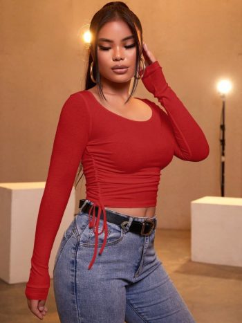 Kadın Kırmızı Kaşkorse Kumaş Bluz