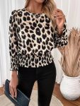 Kadın Uzun Kollu Bisiklet Yaka Leopar Desenli Modal Bluz