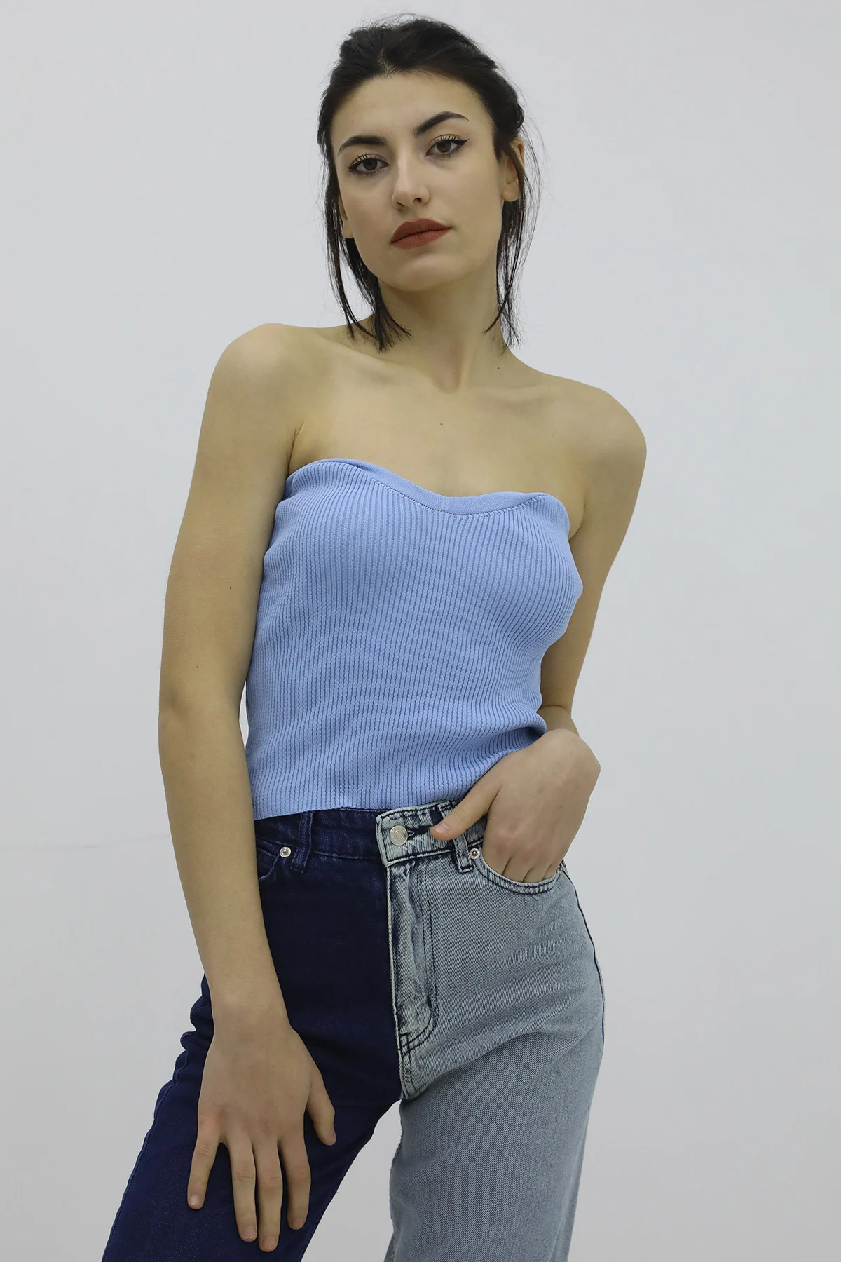 Likralı Triko Büstiyer Mavi - P-019895 Likralı Triko Büstiyer Mavi - P-019895