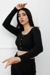 Düğmeli Mini Crop Bady Siyah – P-020494
