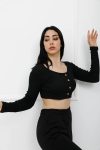 Düğmeli Mini Crop Bady Siyah – P-020494