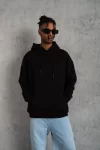 Erkek Düz Kapüşonlu Sweat – Siyah