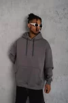 Erkek Düz Kapüşonlu Sweat – Gri