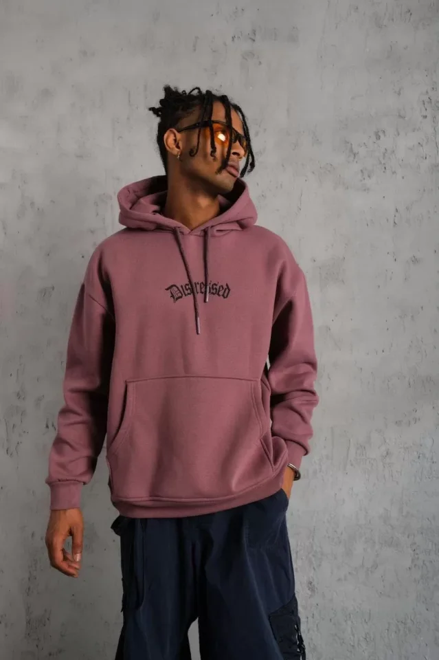 Erkek Üç İplik Baskılı Kapüşonlu Sweat - Gül Kurusu Erkek Üç İplik Baskılı Kapüşonlu Sweat - Gül Kurusu