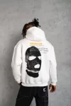 Erkek Kordonlu Maske Baskılı Kapüşonlu Sweat – Beyaz