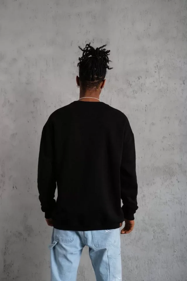 Erkek Düz Bisiklet Yaka Sweat - Siyah Erkek Düz Bisiklet Yaka Sweat - Siyah