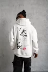 Erkek Şapkalı Güvercin Baskılı Kapşonlu Sweat – Beyaz