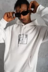 Erkek Ön Arka Baskılı Kapşonlu Sweat – Beyaz
